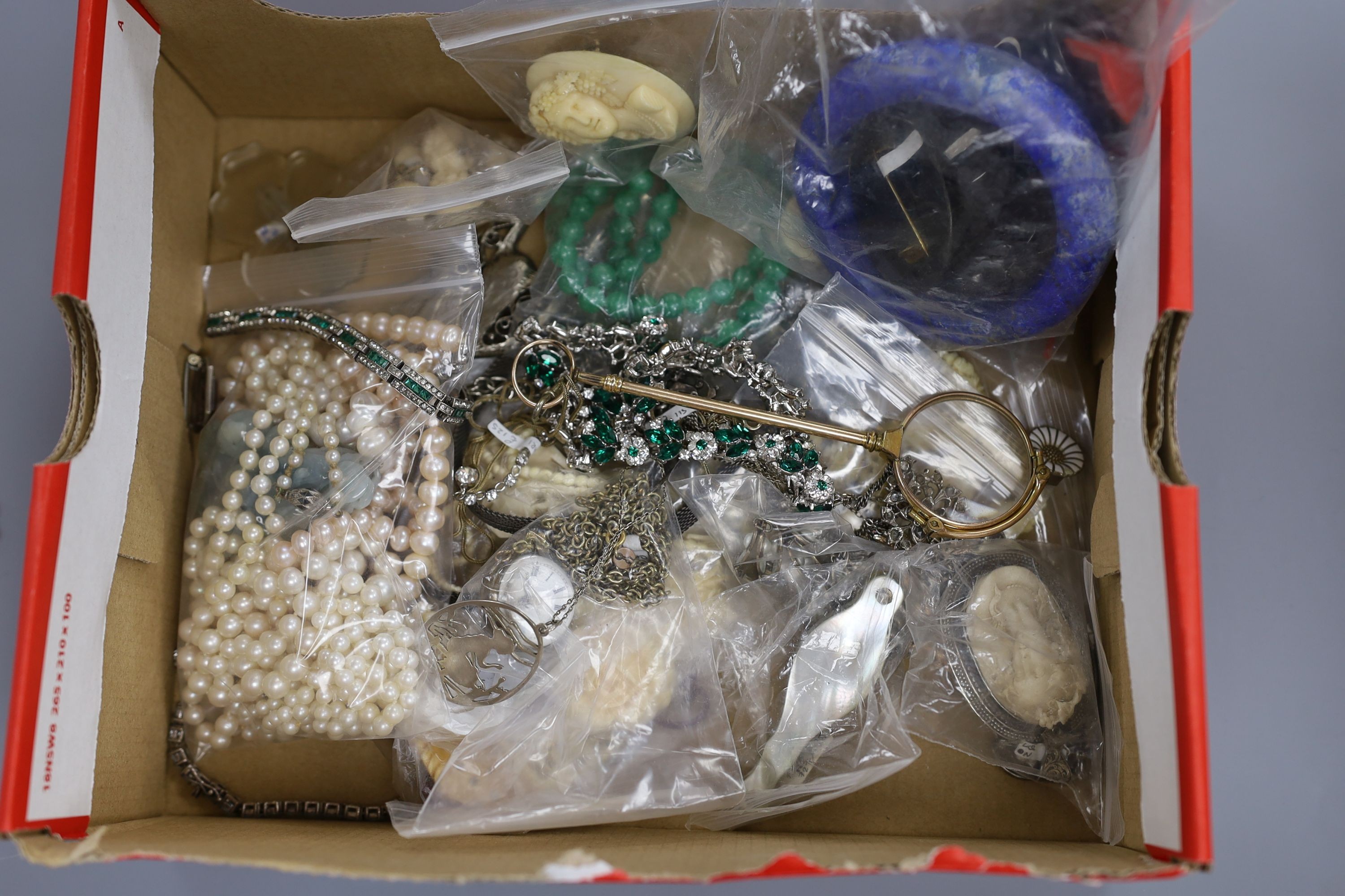 A quantity of assorted costume jewellery and other items including lorgnettes